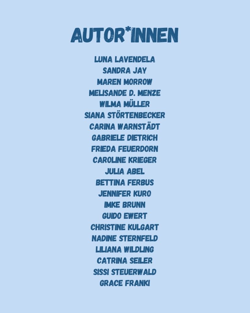 AutorInnen von tierische Gefährten 2 Auflistung der AutorInnen, Hintergrund ist blau.