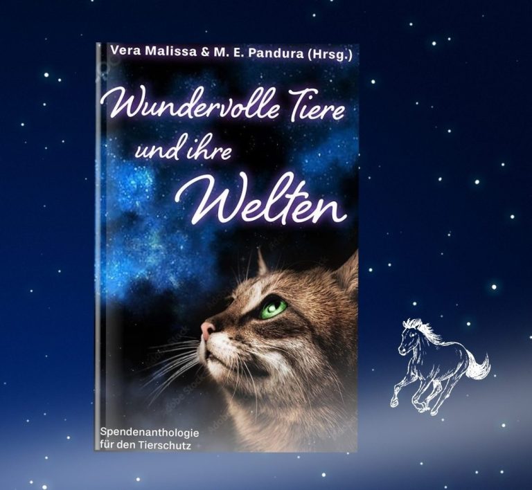 Cover Tierwelten Cover von »Wundervolle Tiere und ihre Welten« vor Sternenhimmel und galoppierendem weißem Pferd